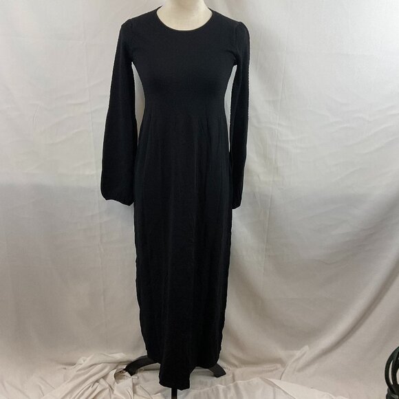 Pomander Place Dress S Black Knit Maxi Textured Long Poet Sleeve - Picture 1 of 12